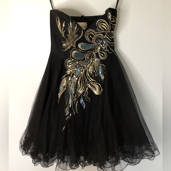 Formal dress, Black strapless short cocktail dress with beads and sequins. - Picture 5 of 5